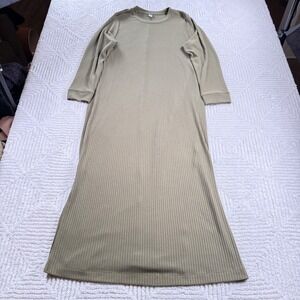 Old Navy Ribbed Maxi Dress Womens XL Olive Green Long Sleeve Lounge Minimalist